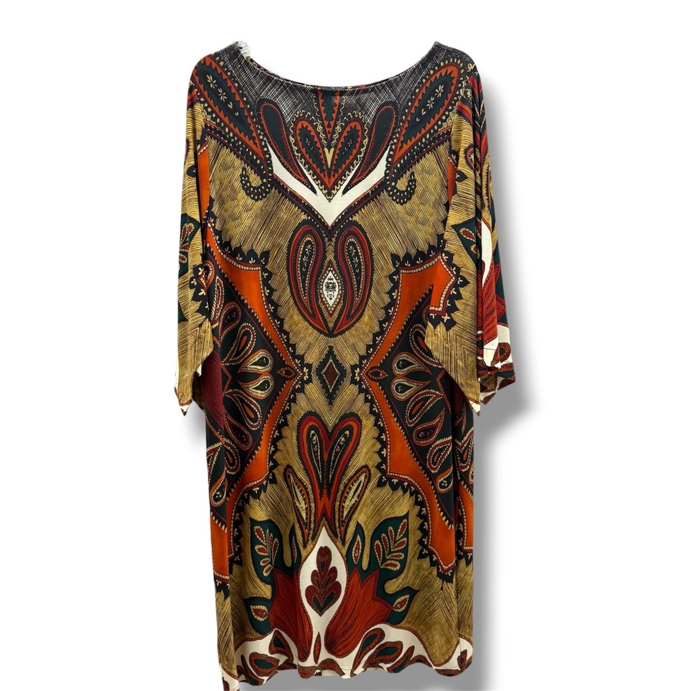 Chico's Empire Print Shift Dress Brown Orange Paisley Kimono Sleeve 3 NWT XL 16 - Picture 3 of 9
